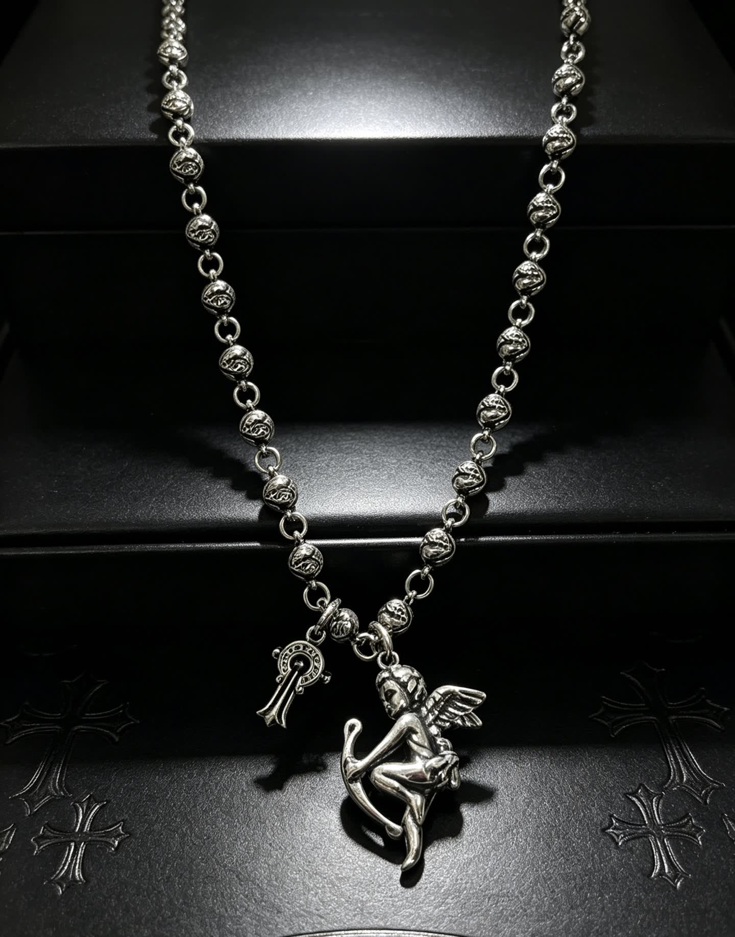 Chrome Hearts Silver Cupid Charm Necklace